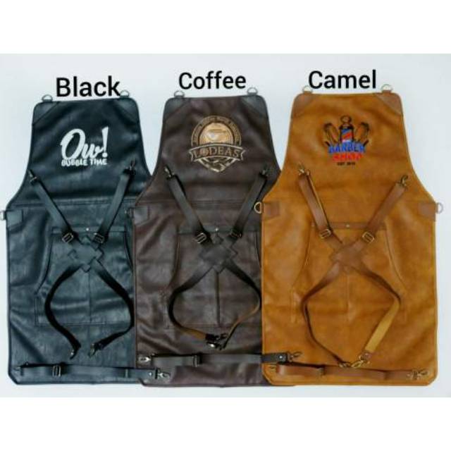 apron barista Celemek Barbershop apron cafe celemek cukur rambut full premium synthetic leather path crossback strep