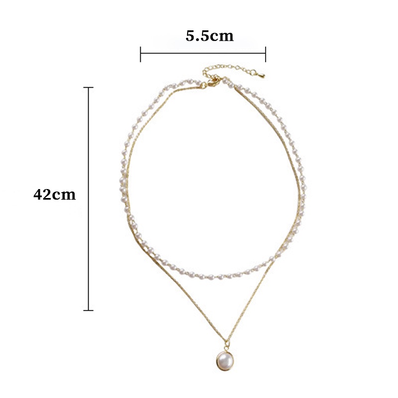 Fashion Retro Mutiara Logam Gaya Korea Kunci Kalung Multilayer Liontin Wanita Rantai Emas Kalung-Won