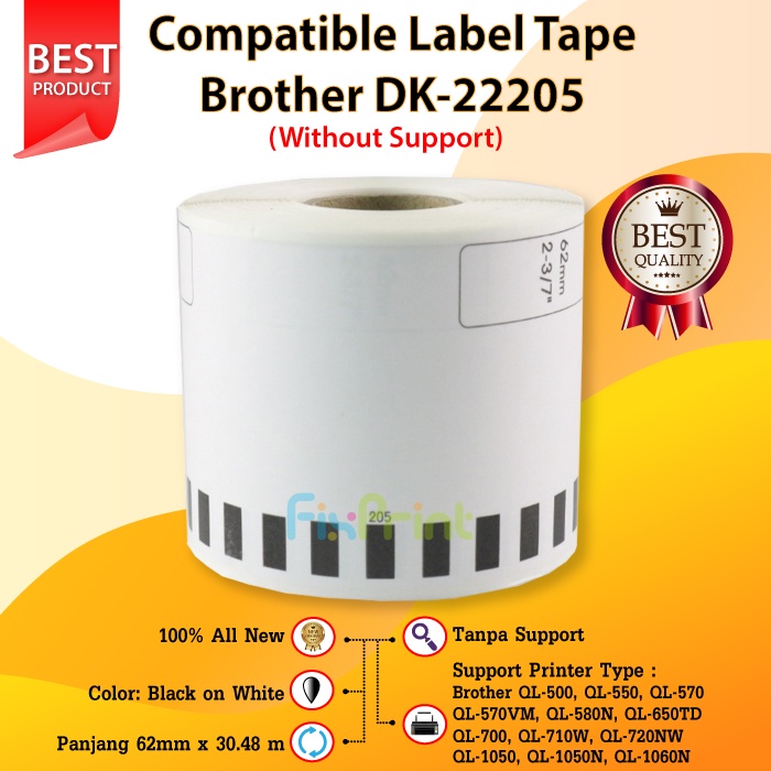 Compatible Label Tape Brother DK-22205 DK22205 Without Support Printer QL500 QL-550, QL-570 QL570VM