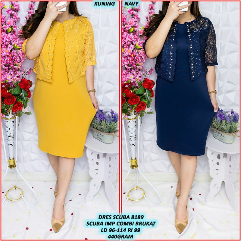 Dress wanita scuba/dress scuba wanita 8189/dress natal/dress gereja/dress kondangan