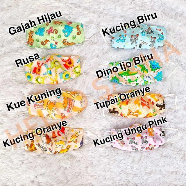 MASKER ANAK kain 3 ply / lapis waterproof &amp; non wp 2 ply Murah motif Termurah