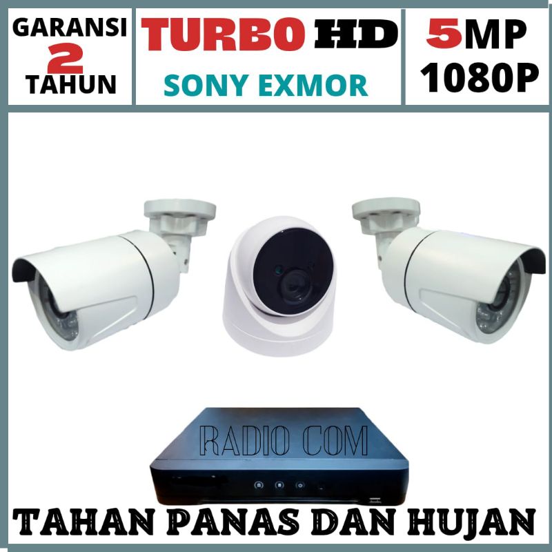 paket cctv 3 camera 5mp 1080p ir sony turbo hd lengkap siap pasang