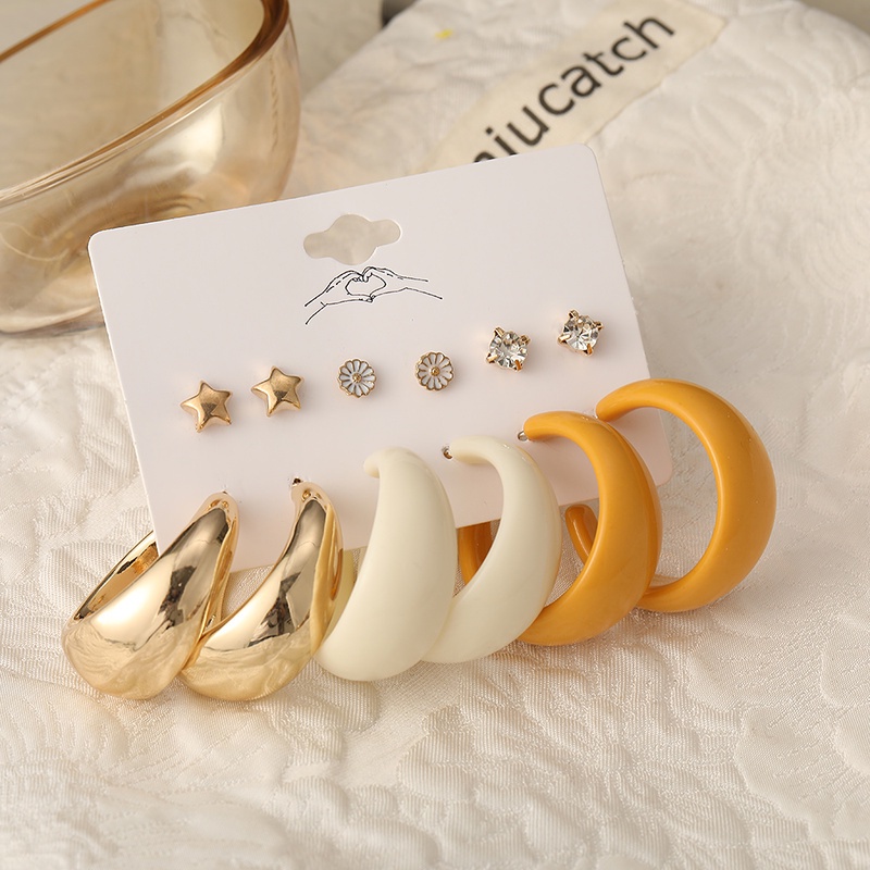 Set Anting Hoop 17km Gold Silver Hias Mutiara Bentuk Hati Butterfly Drop Untuk Aksesoris Perhiasan-10