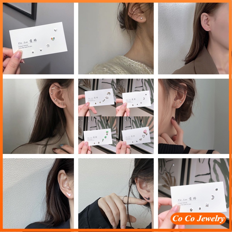 5pcs Anting Kombinasi Serbaguna Gaya Korea Untuk Aksesoris