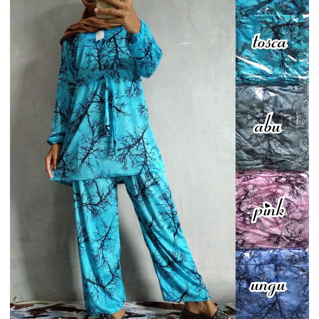 Baju Setelan Wanita Setcel Hyget Super Motif Akar Terbaru Promo Termurah