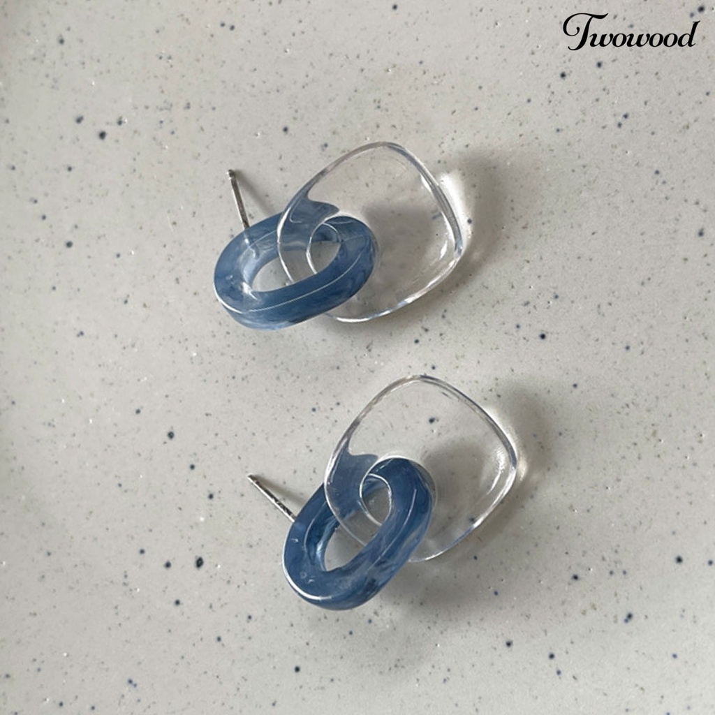 1 Pasang Anting Stud Bentuk Persegi Geometris Bahan Akrilik Warna Biru Untuk Aksesoris Liburan
