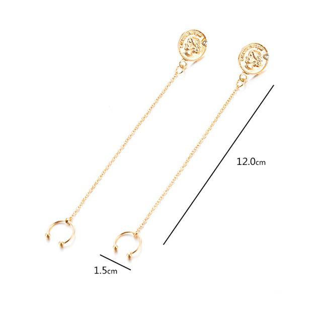 LRC Anting Tusuk Fashion Gold Beauty Head Alloy Chain U-shaped Earrings F91788