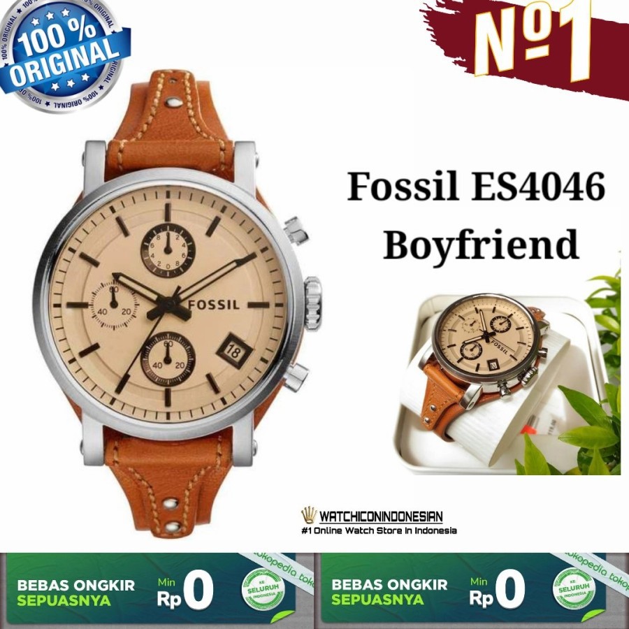 Flash Sale Fossil ES4046 Boyfriend Sport Chronograph Brown Leather Watch Garansi 1th