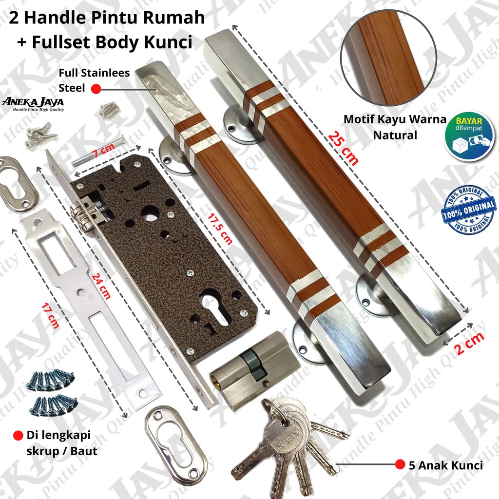 Handle Set Kunci Panjang 25 cm Murah /  Gagang pintu rumah / Pegangan pintu Rumah Minimalis Terbaru