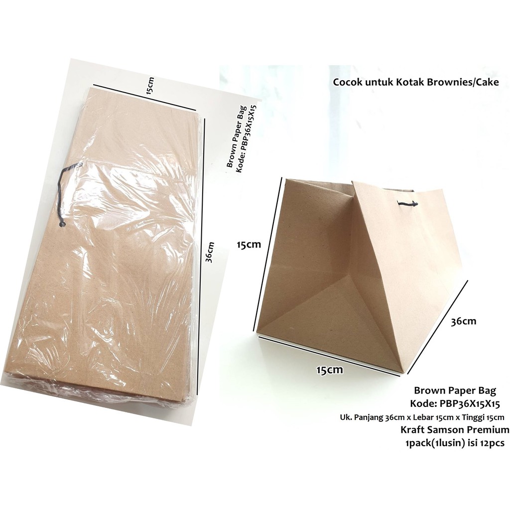 

Paperbag Brown Kemasan Pack Paper Bag uk 36x15x15 Tas Kertas u/ box Brownies Kue Cake Goodie Bag