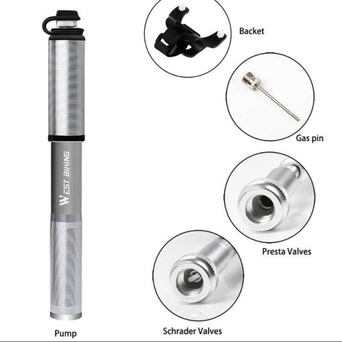 Pompa Angin Ban Sepeda Portable 160 psi with pressure gauge Westbiking