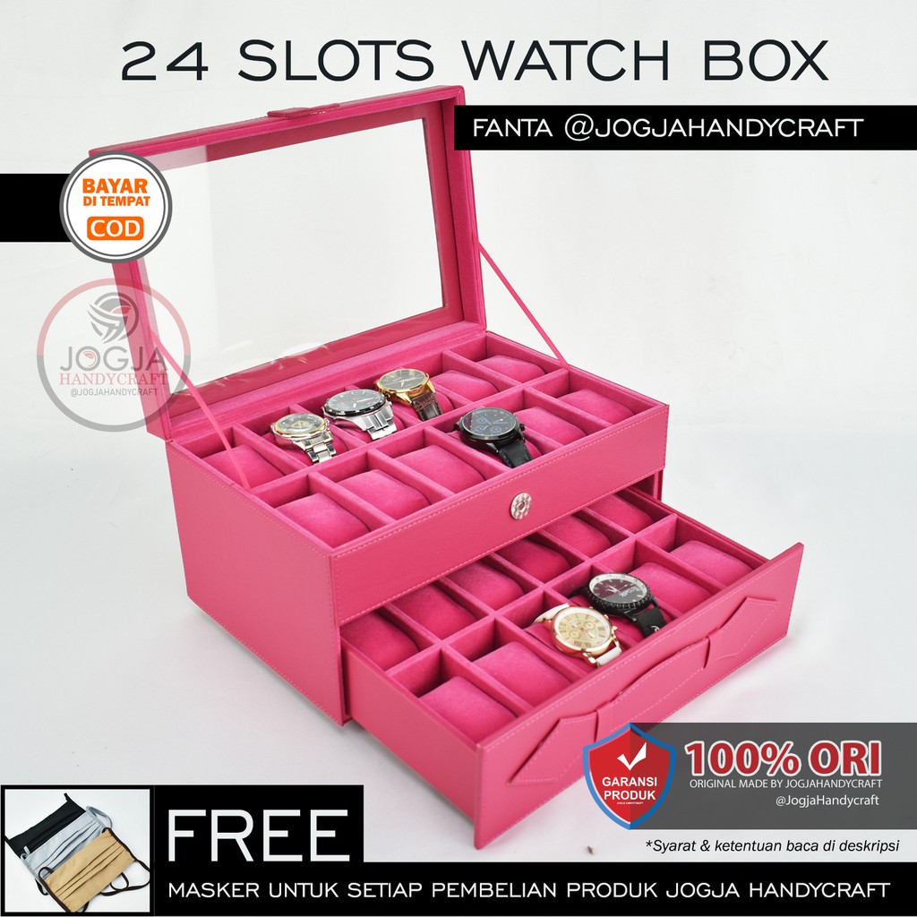 Kotak Tempat Jam Tangan isi 24 Magenta / Display Jam Tangan / Watch Box Organizer