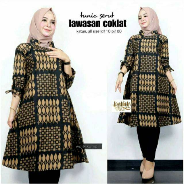 Seragam batik wanita tunik serut lawasan daun