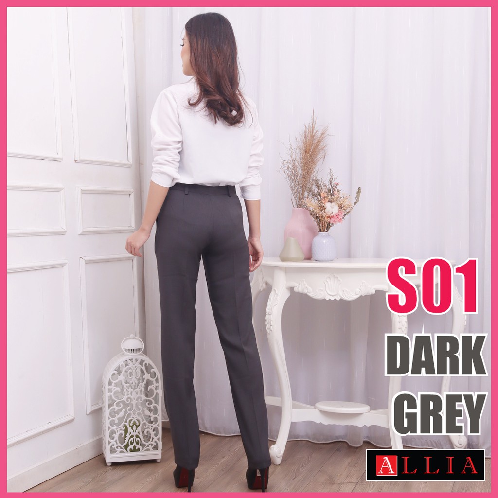 ALLIA S01 DARK GREY M-6L - Celana kerja wanita - Celana Kerja Jumbo - CELANA WANITA JUMBO