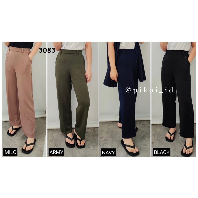 Celana highwaist premium polos / celana panjang wanita tinggi / Highwaist straight pant hitam 3083