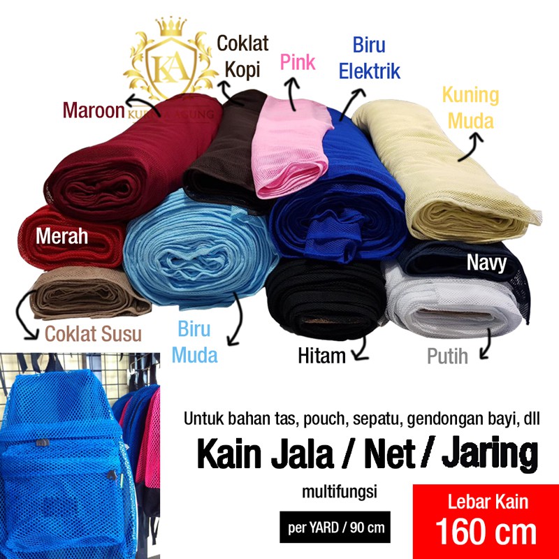 Kain Jala Net Jaring Poliester Tebal Kuat Bahan Tas Gendongan Bayi Sepatu Kain Daleman Jaket Lebar 160cm per YARD MURAH