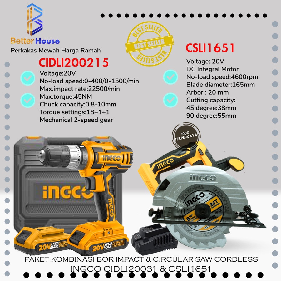 BOR CORDLESS CIDLI200215 CIRCULAR SAW CORDLESS 20V INGCO CSLI1651 flex