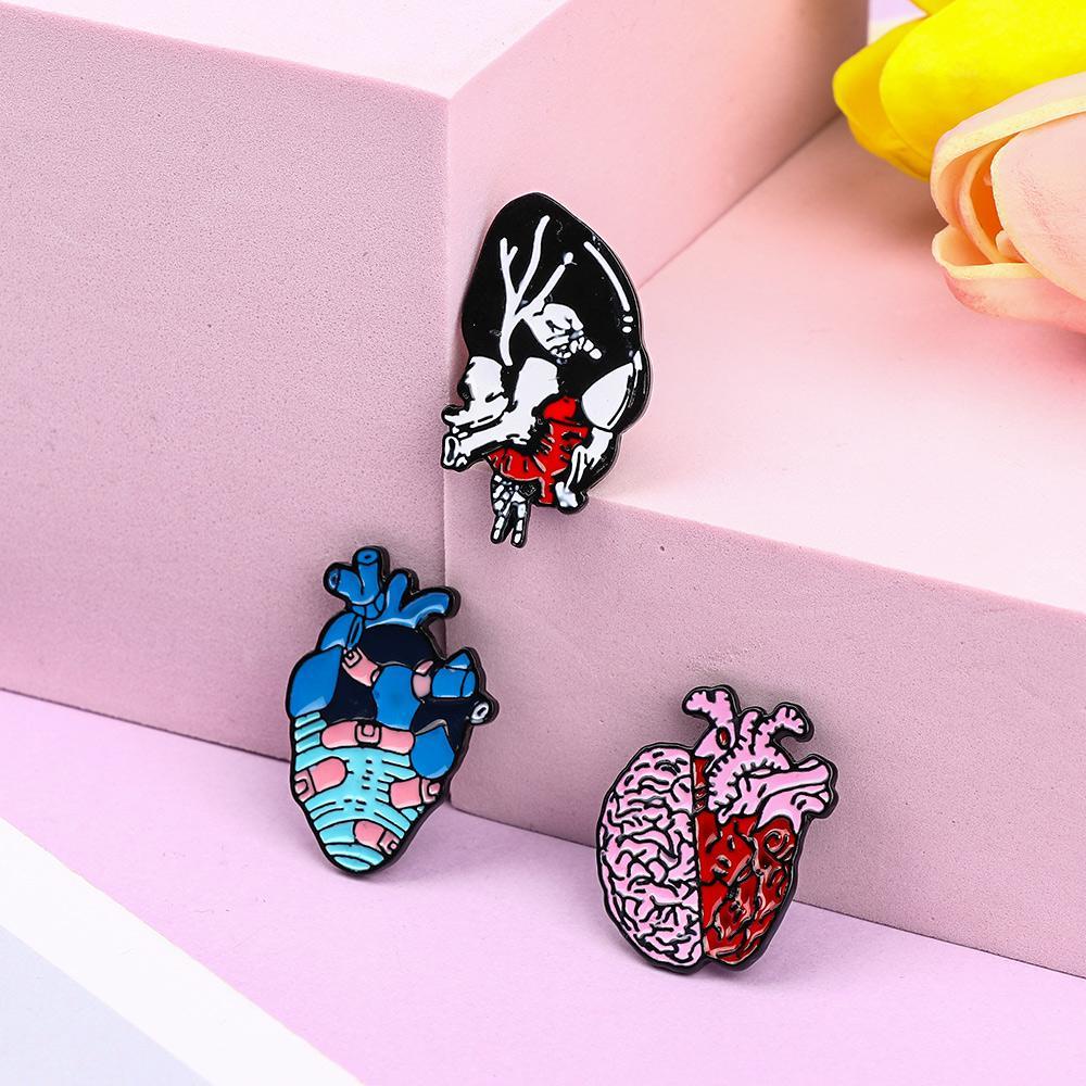 Solighter Jantung Bros Hadiah Baru DIY Dekorasi Perhiasan Anatomi Lapel Pin Lencana Pin