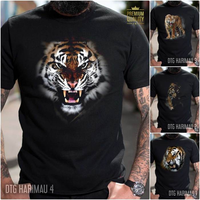 KAOS HARIMAU Baju Gambar Macan Tiger Tshirt Distro Premium Bagus Kaos Maung Ukuran Dewasa dan Anak