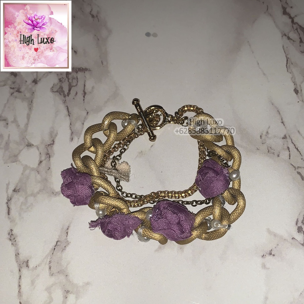 Gelang Gold Chains Purple Flower Material Fabric Bahan Kain Lux Luxury Mewah Fashion Bracelet Color 