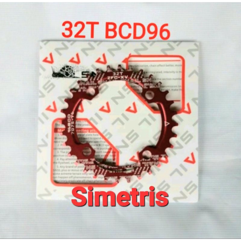 Snail Chainring 32T BCD 96 Simetris Chain ring Crank Arm Sepeda Merah