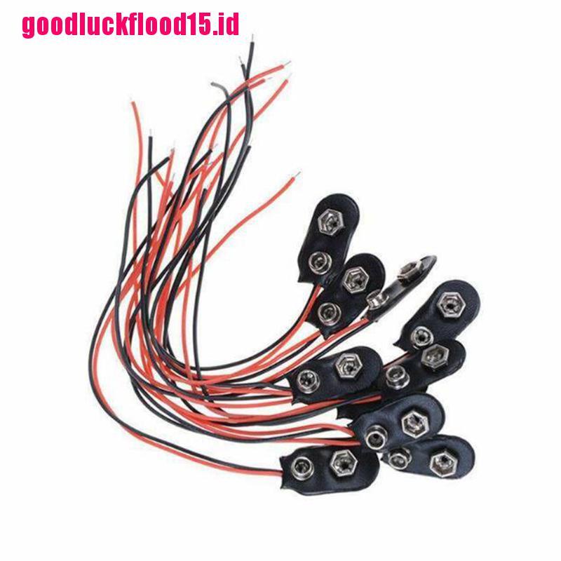 (LUCKID) 10pcs Klip Konektor Baterai Tipe I 9V (9 Volt) Warna Hitam Dengan Kabel