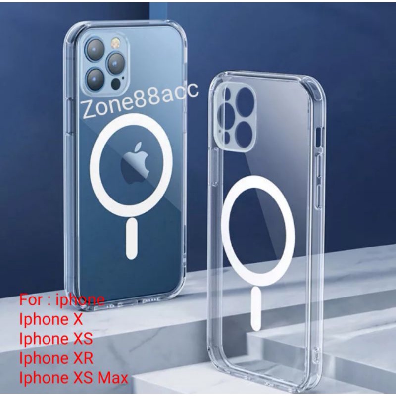 Hardcase Iphone X Xs XR XsMax s Max Bening Magsafe Full cover Lensa kamera Transparan Casing Wireless Casan Charger Clear Case Pelindung belakang handphone