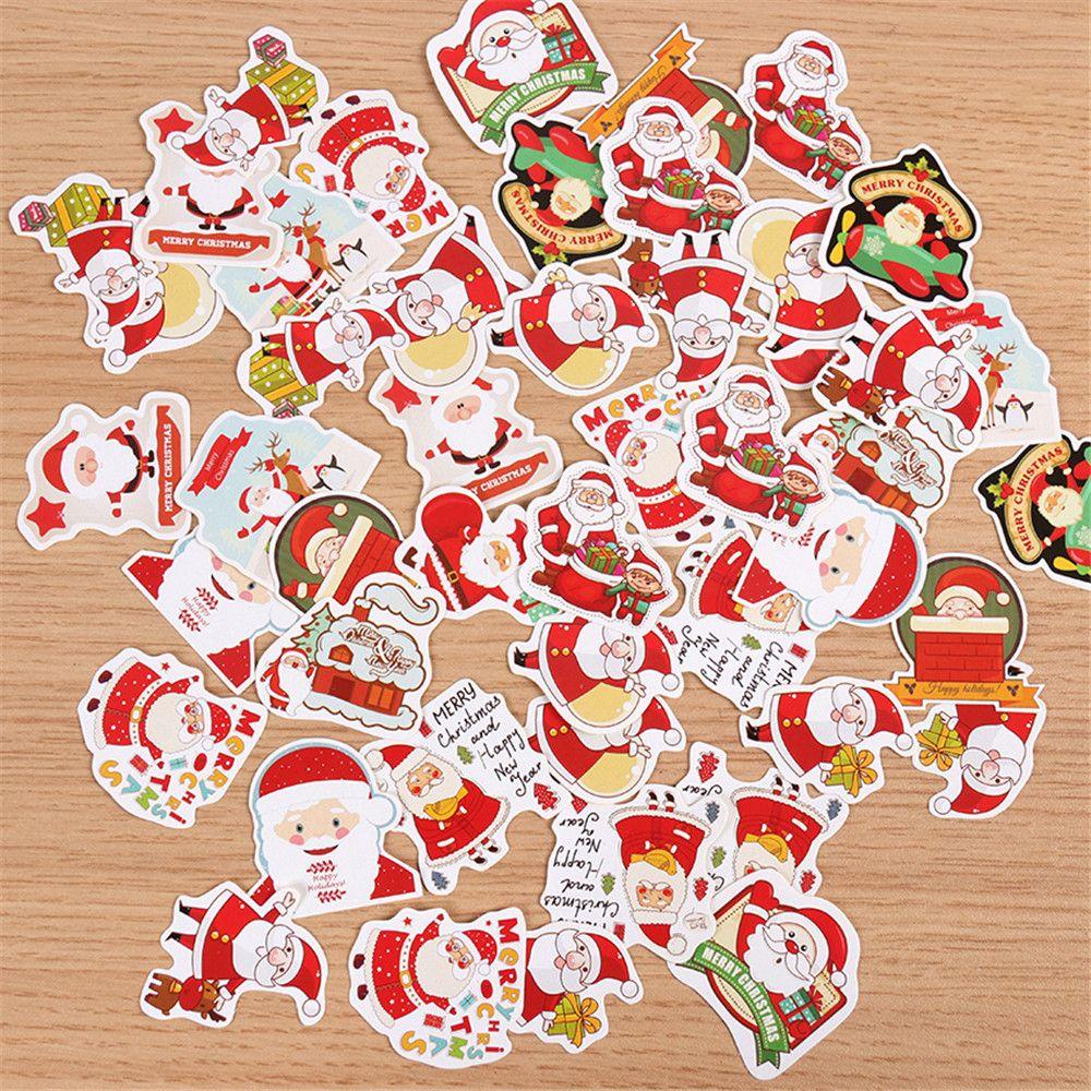 48pcs / Kotak Stiker Kertas Motif Natal Untuk Dekorasi Diary / Album