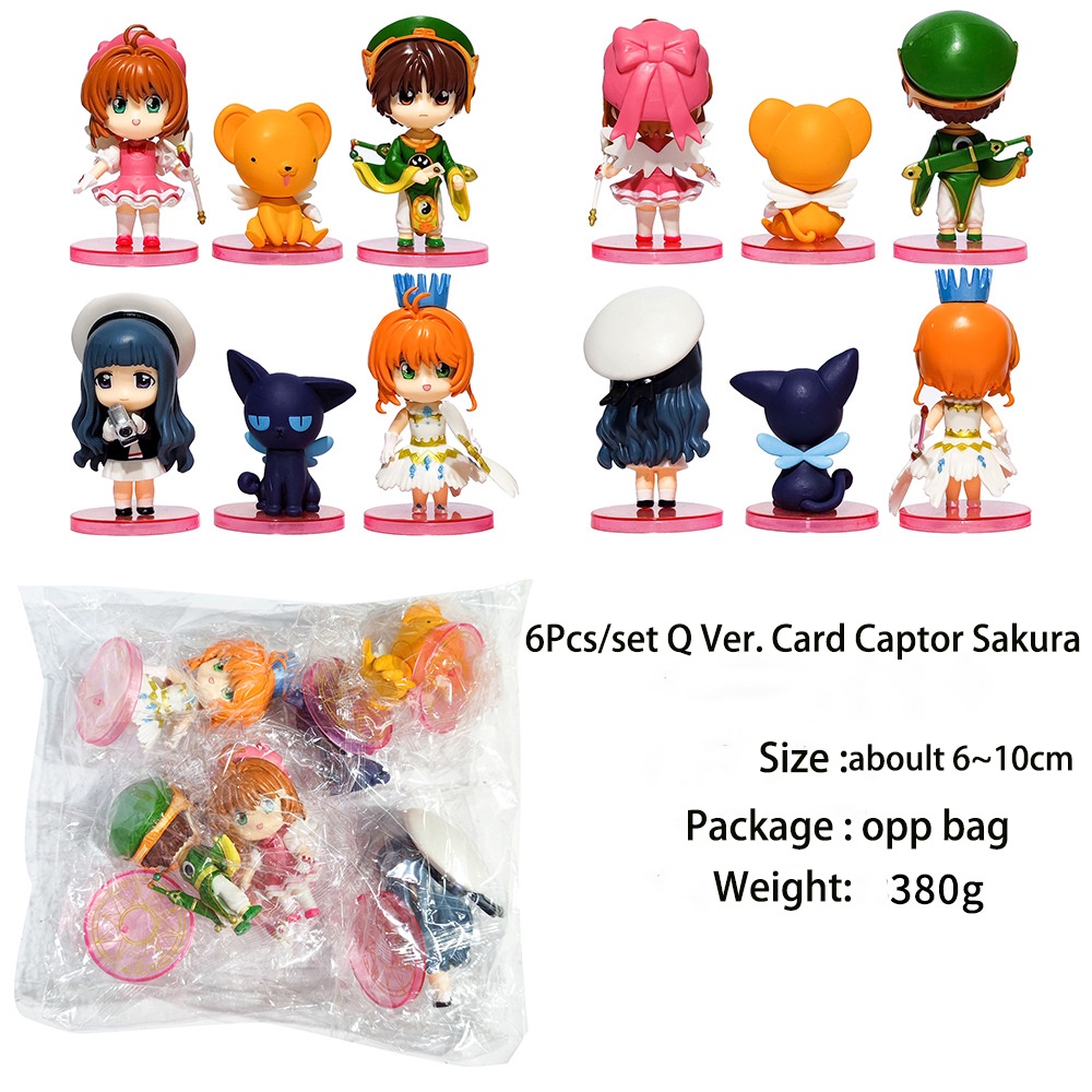 6pcs / Set Mainan Action Figure Anime Card Captor Sakura Kinomoto Li Syaoran Cerberus Tomoyo Daidouji Bahan PVC Untuk Dekorasi