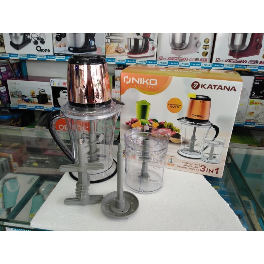 Food Chopper Mixer Niko Katana Pro Gold 2.5 Ltr Penggiling 3 in1 original