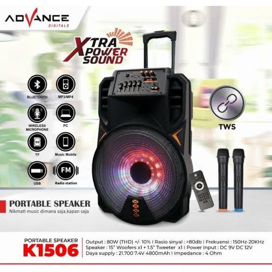 Speaker Advance K1506 K 1506 2mic 15inch