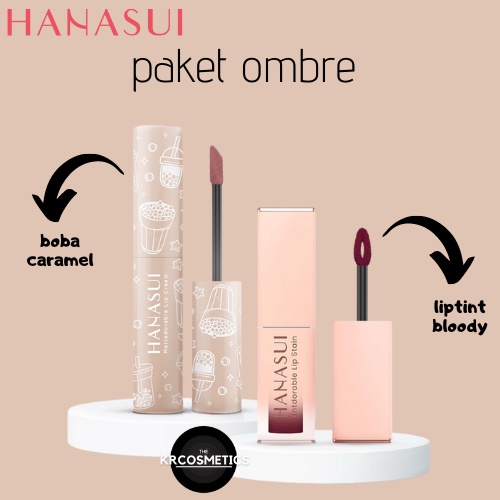 HANASUI paket ombre lipcream matte boba 03.salted caramel + tintdorable liptint no.06 bloody 2 pcs