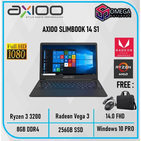 AXIOO SLIMBOOK 14 S1 RYZEN 3 3200 8GB 256SSD VEGA3 W10 PRO 14.0 FHD Gaming Murah