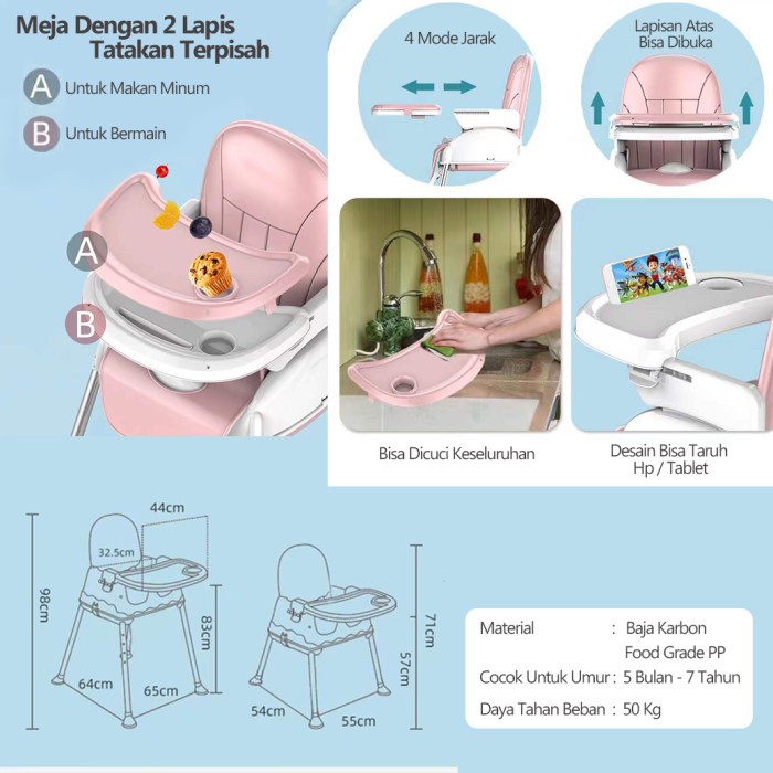 Bostonstore Kursi Makan Bayi Baby Chair bisa dipisah 6~36 bulan +atur tinggian