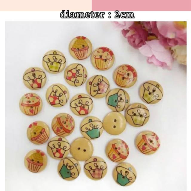 Kancing Kayu Motif Cake diameter 2 Kancing lubang 2
