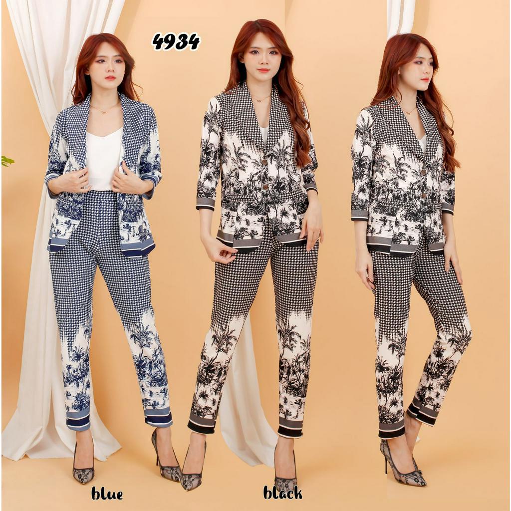 Fashion wanita #027,4934 ,Stelan blazer  celana pjg tgn 3/4 bhn scuba polos import premium #4618