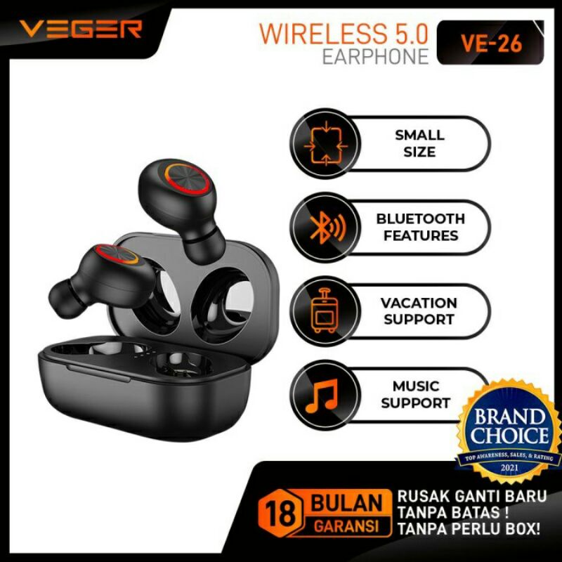 Earphone Wireless Veger VE-26 Headset Gaming