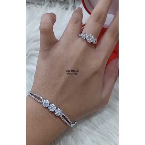 set gelang cincin replika berlian batu zircon italy