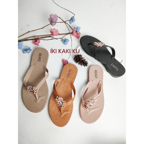 SANDAL JEPIT WANITA DEWASA HIASAN NATAL MUTIARA BAHAN KARET JELLY BALANCE B-10