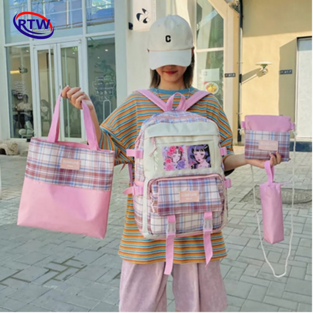 Tas Ransel Anak Sekolah Wanita import set 4 in 1 ORIGINAL Backpack Fashion Korea Tas Punggung Perempuan Terbaru Kekinian