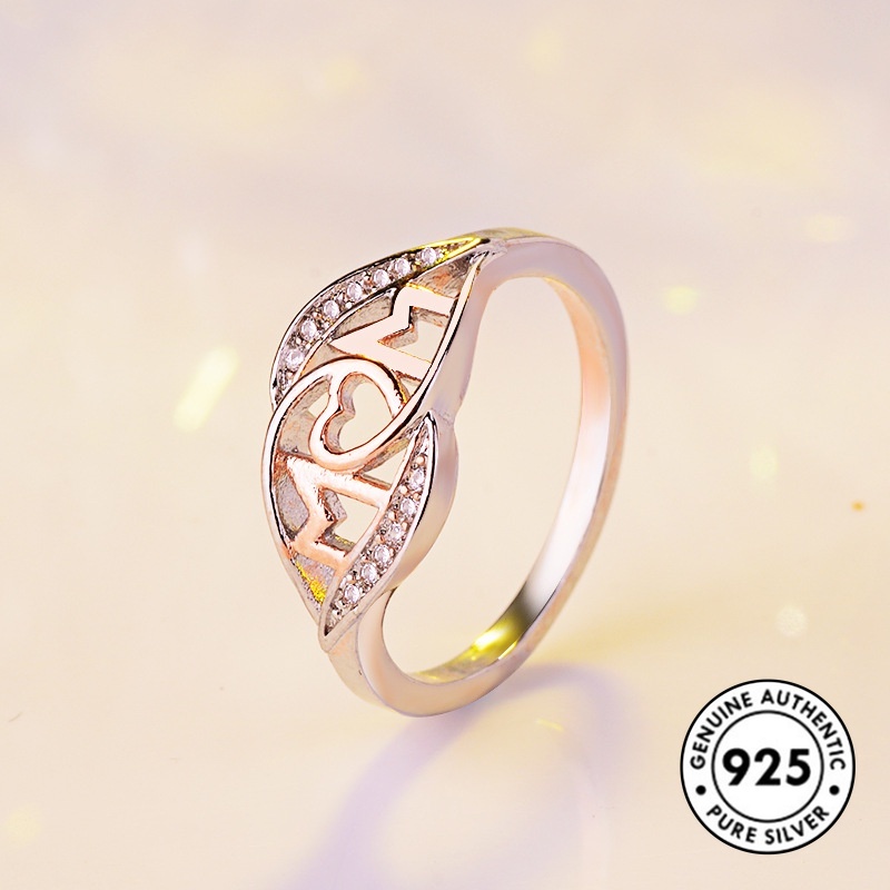 Cincin Berlian Bahan S925 Silver Warna Rose Gold Untuk Ibu Dan Anak