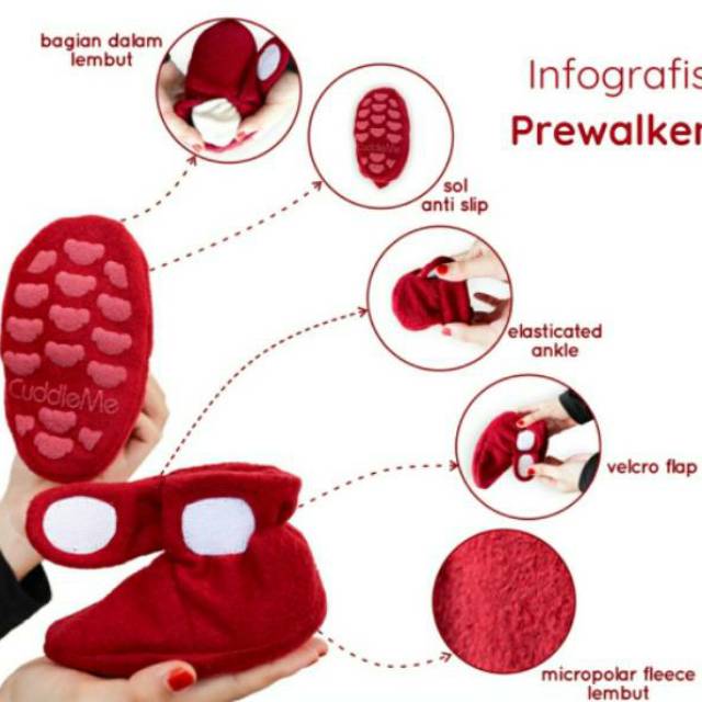 New cuddle me Prewalker sepatu kaos kaki anti slip bayi anak 7-18 bulan month