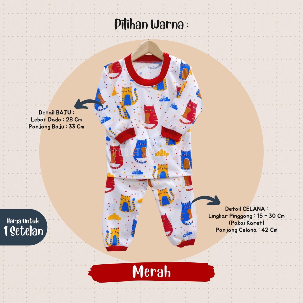 Setelan Baju Bayi Panjang 3 - 12 Bulan merk VIORI motif KUCING GRFILD