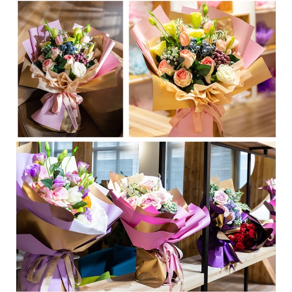 Flower Wrapping Gold Line Color Ecer Transparent Cellophane Kertas Buket Bunga Hand Bouquet KB02