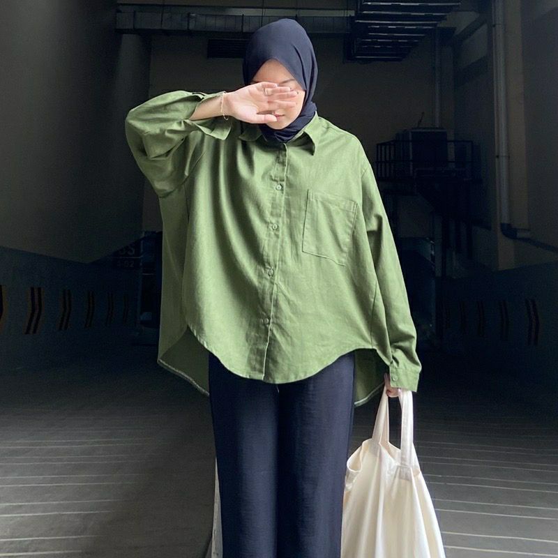 KEMEJA LINEN OVERSIZE | OVERSIZE SHIRT LINEN OLIVIA SHIRT | KEMEJA BASIC WANITA | KEMEJA WANITA OVERISZE