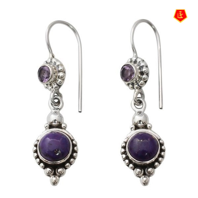 [Ready Stock]Elegant S925 Charoite Earrings Fashion Violet Turquoise