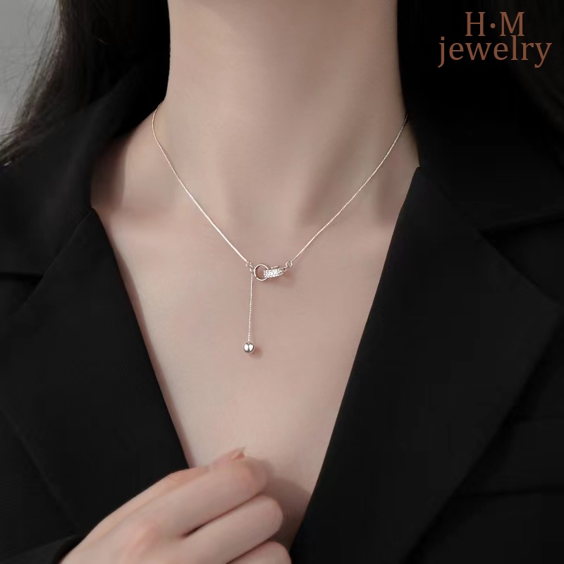 Kalung Rantai Sterling Silver 925 Dengan Liontin Cincin Berlian Imitasi Untuk Wanita