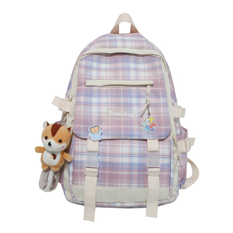 WYK92 Tas Ransel Wanita Pria Sekolah Kuliah Kotak CrossLine Backpack Impor TKM-Ungu