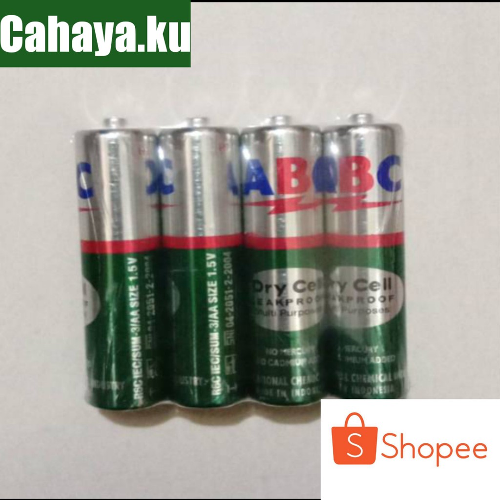 Jual BATERAI ATAU BATU BATRE ABC HIJAU SIZE AA 1 5 V PER STRIP ISI 4PCS Shopee Indonesia