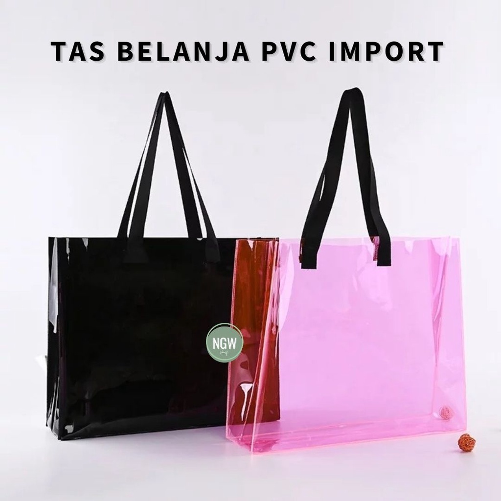 Tas totebag PVC transparant kerja kuliah 40x10x30 aneka warna hologram